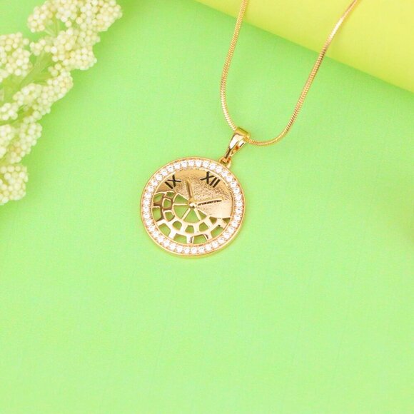 "Rose Gold Clock Face Pendant with Roman Numerals and Iced Border, XPPT1406 - Picture 12 of 12